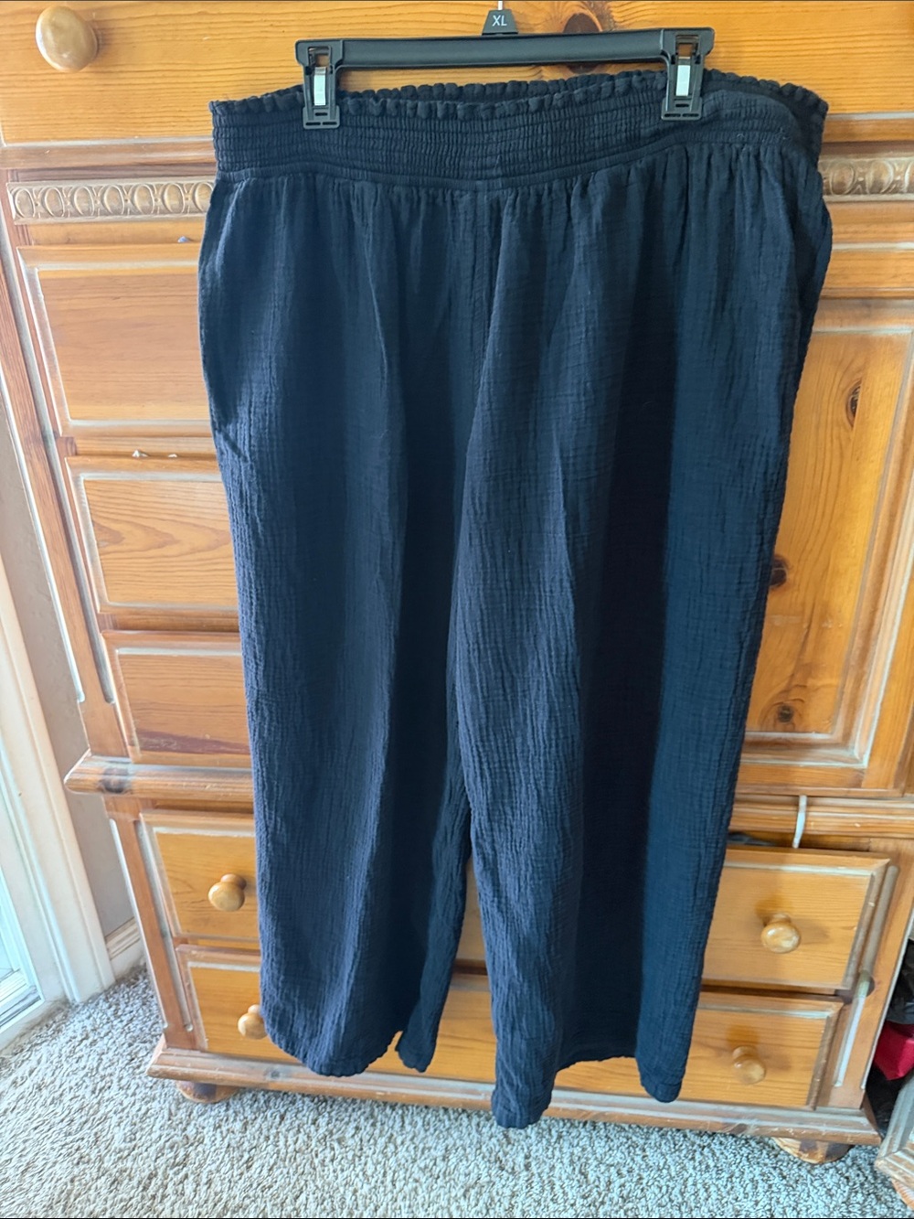 Black Wide-Leg women's Pants with Elastic Waist